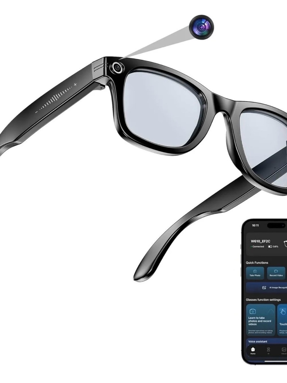 1080p AI Translation Black Smart Camera Sunglasses with App Connectivity